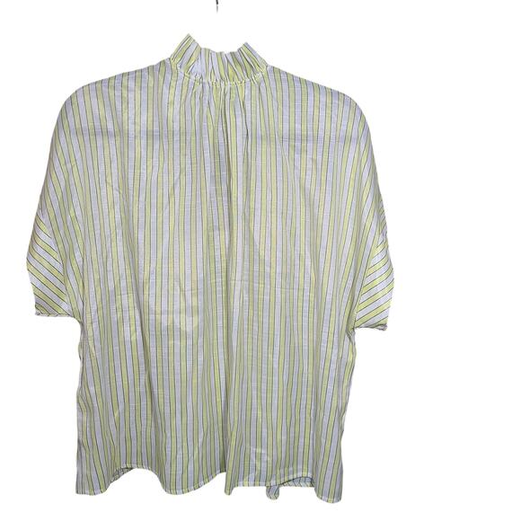 Banana Republic White Yellow Striped Short Sleeve Ruffle Collar V-Neck Blouse XL - Picture 5 of 9